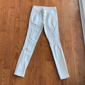 White Low/Mid-Waisted Distressed Skinny Jeans